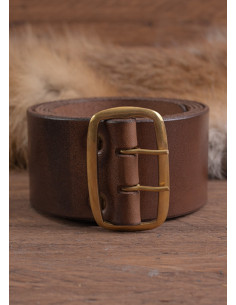 Ceinture médiévale en cuir avec boucle en laiton, marron...