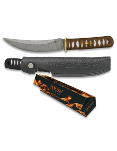 Couteau Damas CNC, marque Tokisu, cordon marron