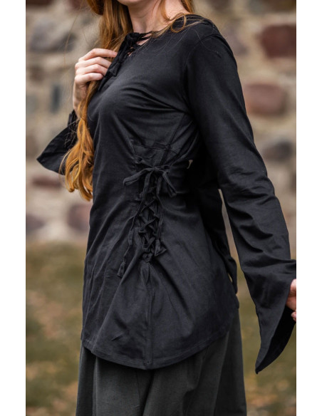 Chemisier médiéval Lea Noir avec capuche