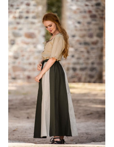 Jupe médiévale modèle Diana, naturel vert-blanc
