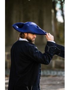 Chapeau tricorne pirate Hugo en laine, bleu
