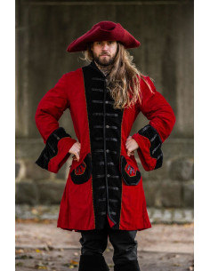 Bonnet tricorne pirate Hugo en laine rouge