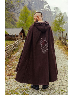 Cape Alpha Viking avec broderie loup, marron