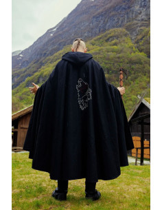 Manteau Alpha Viking avec broderie de loup, noir