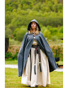 Cape médiévale courte pour dame modèle Marie, couleur grise 2
