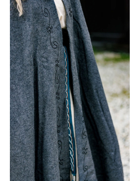 Cape médiévale en laine grise avec...