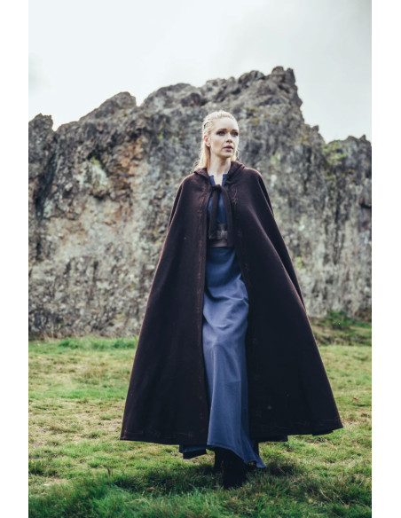 Cape médiévale en laine marron avec...