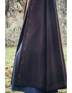 Cape médiévale en laine marron avec broderie main, modèle... 2
