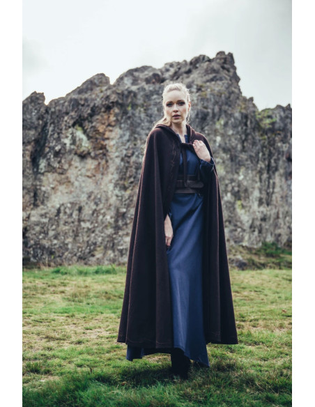 Cape médiévale en laine marron avec...