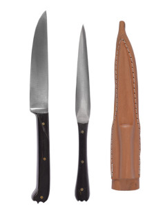 Set 2 couverts médiévaux avec housse en cuir - manche en...