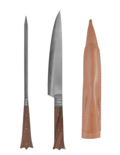 Set 2 couverts médiévaux longs crénelés - manche bois