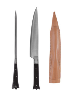 Ensemble de 2 couverts médiévaux longs crénelés - manche...