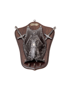 Panoplie médiévale, type porte-clés, avec 2 épées et...