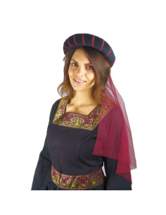 Coiffe médiévale de jeune fille, noir-rouge
