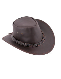 Chapeau de cowboy en cuir véritable, marron foncé
