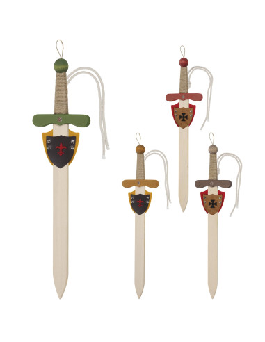 Épée médiévale en bois avec baudrier, pour enfants (60 cm.)