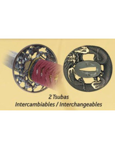 L'acier au carbone Katana + couvercle + boîte + 2 tsubas + kit de nettoyage 2