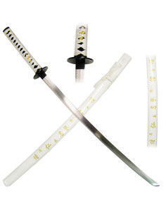 Fourreau blanc katana ornemental avec texte gravé (93 cm.)