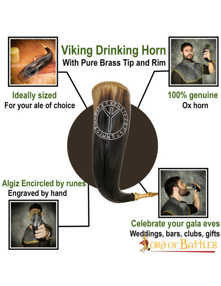 Algiz Viking Horn à boire (400-500 ml.)