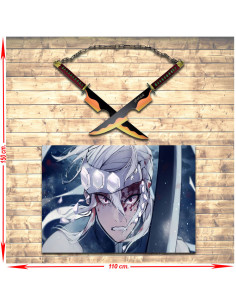 Pack épées jumelles Tengen Uzui + bannière, Kimetsu No Yaiba