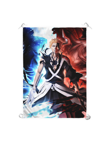 Bannière-Drapeau d'Ichigo Kurosaki, Bleach (100 x 70 cm.)
 Matériel-Satin