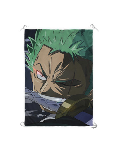 Bannière-Drapeau de Zoro Roronoa, One Piece (100 x 70 cm.)
 Matériel-Satin