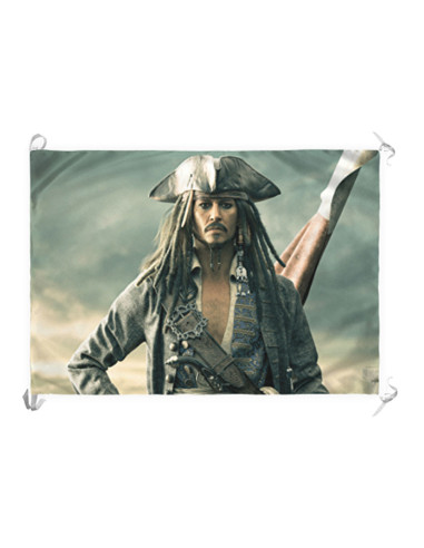 Bannière Drapeau de Pirate de Jack Sparrow dans Pirates des Caraïbes (100 x 70 cm.)
 Matériel-Satin