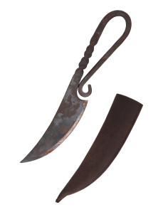 Couteau médiéval forgé, avec fourreau (22 cm.)