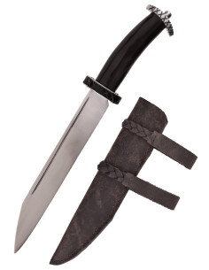 Couteau Seax court avec manche en corne et étui en cuir...