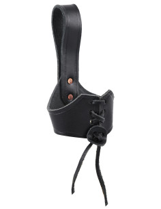 Baudrier en cuir noir pour cor viking