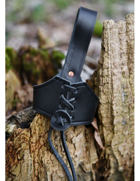 Baudrier en cuir noir pour cor viking