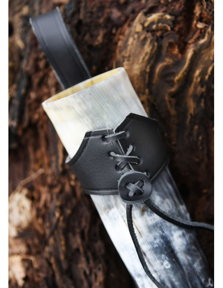 Baudrier en cuir noir pour cor viking