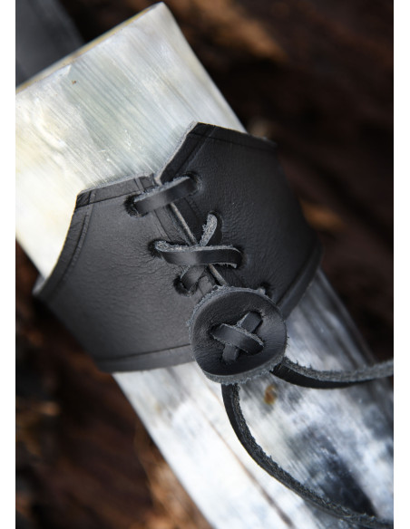 Baudrier en cuir noir pour cor viking