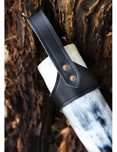 Baudrier en cuir noir pour cor viking