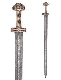 Épée viking avec poignée en bronze, acier Damas