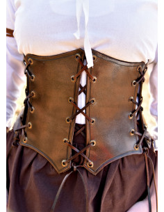 Corset médiéval en cuir avec lacets, marron 2