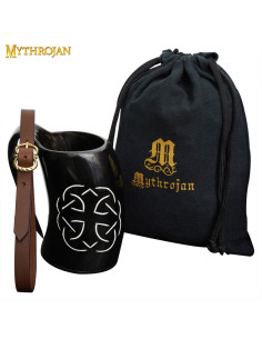 Pichet croix celtique en corne de corne avec sangle (600...