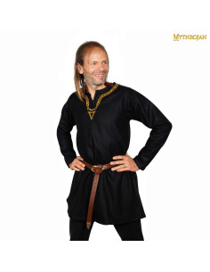 Tunique viking au col passepoilé - noir