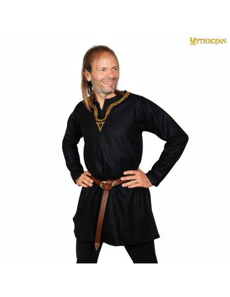 Tunique viking au col passepoilé - noir
