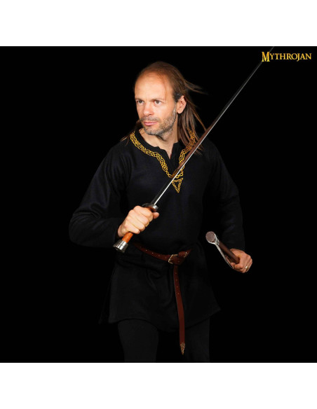 Tunique viking au col passepoilé - noir