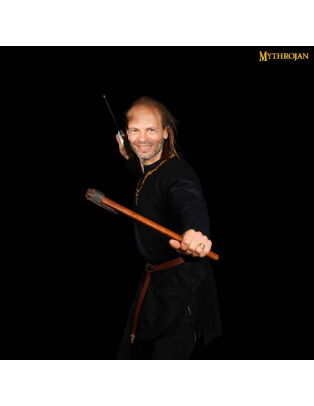 Tunique viking au col passepoilé - noir