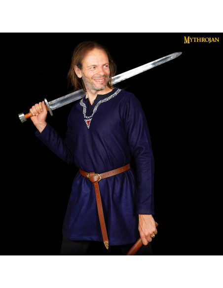 Tunique viking au col passepoilé - bleu