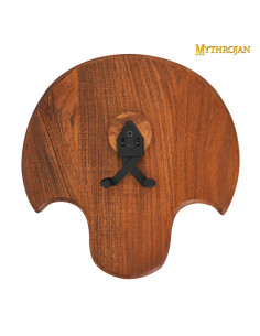 Support, bois et métal, crénelé pour accrocher l'épée au mur