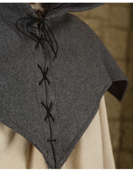 Capuche Folke Médiévale en Laine - Gris