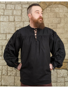 Chemise médiévale noire à nouer modèle Alex