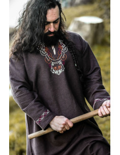 Tunique viking avec broderie Freki, marron