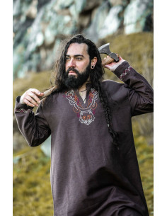 Tunique viking avec broderie Freki, marron 2