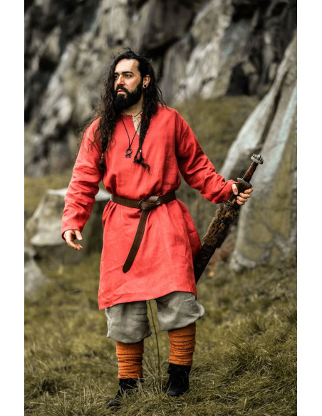 Tunique Viking en Lin Halvar Rouge