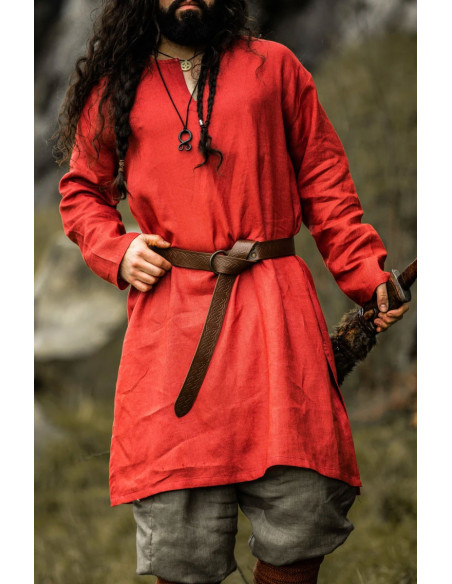 Tunique Viking en Lin Halvar Rouge