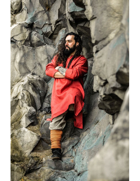 Tunique Viking en Lin Halvar Rouge
